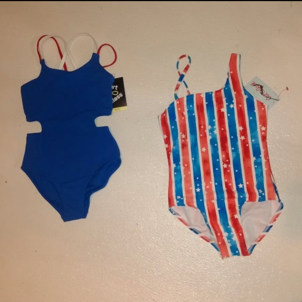 Girls 6 X Art class + Cat And Jack red white and blue one-piece swimsuits